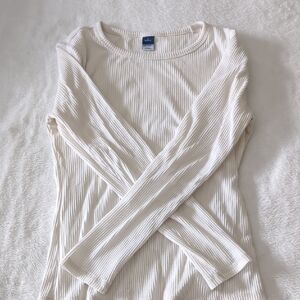 Old Navy Cream Ribbed Long Sleeve Top